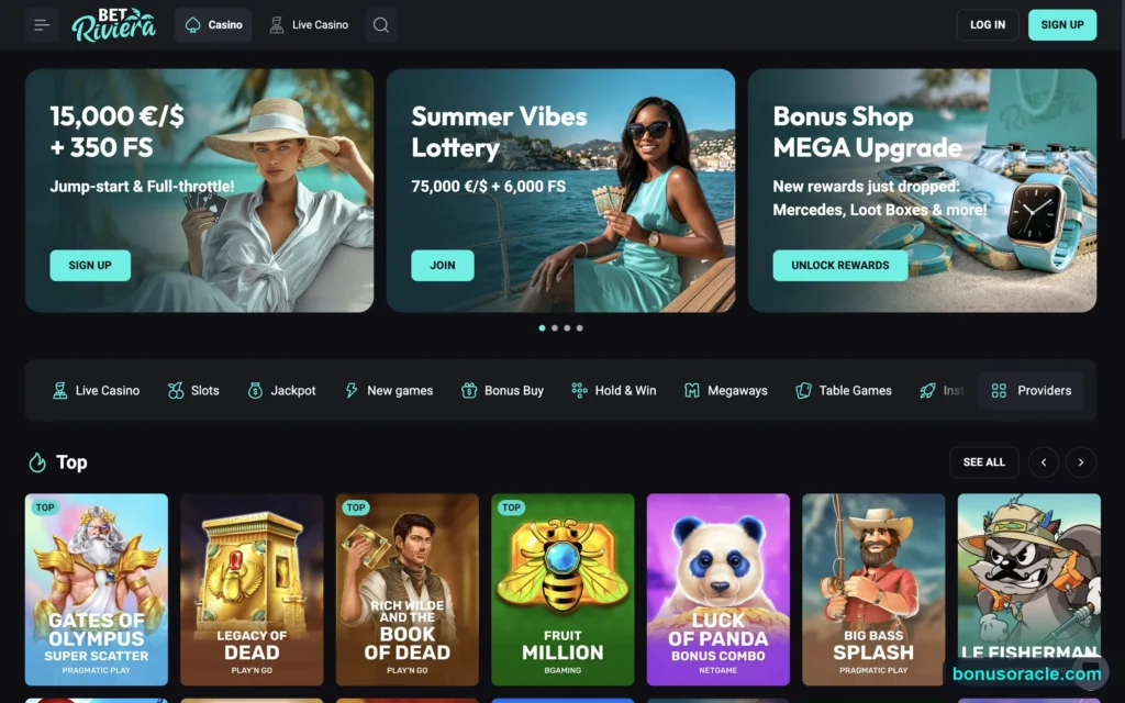 BetRiviera Casino lobby and the up-to-15,000 welcome package