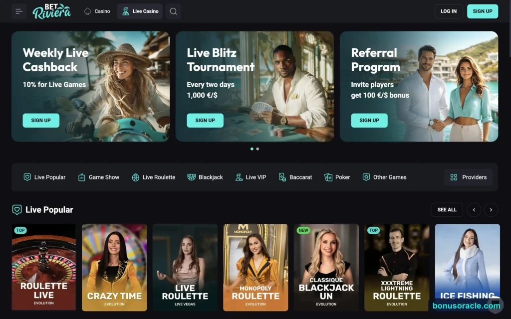 BetRiviera Casino live-casino lobby