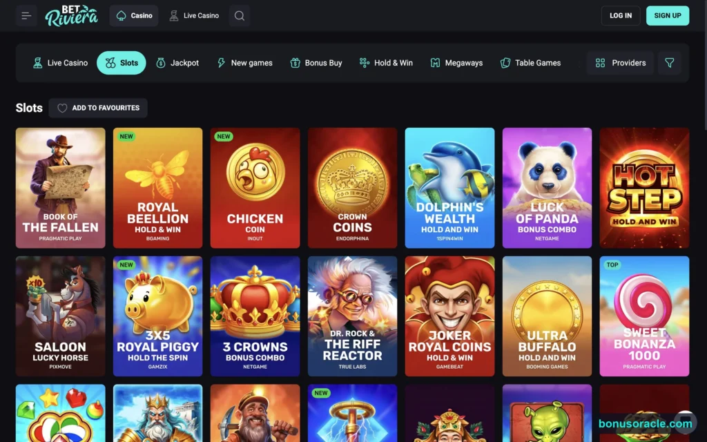 BetRiviera Casino slots lobby