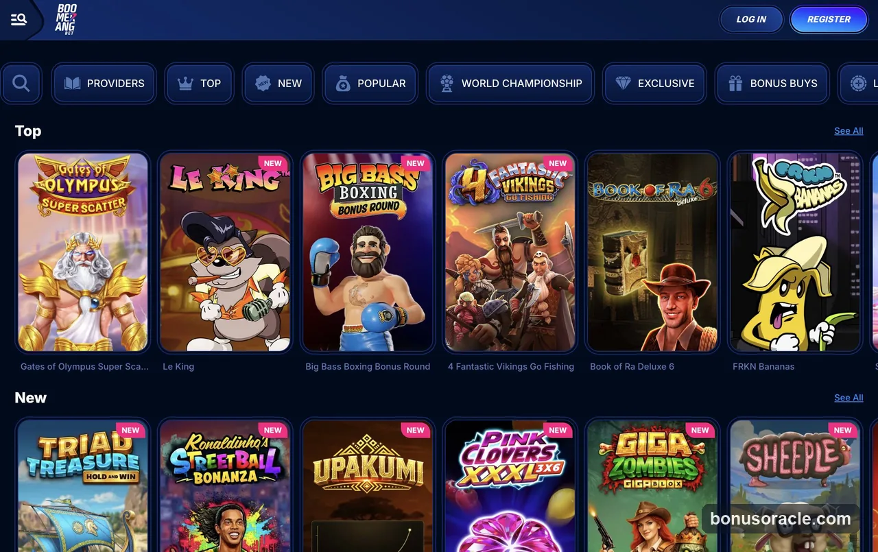 Lobby dei giochi del casinò Boomerang Bet (acquisito il 18-<a href=