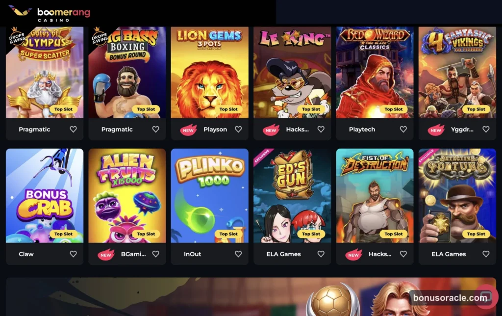 Boomerang Casino slots lobby across 114 studios