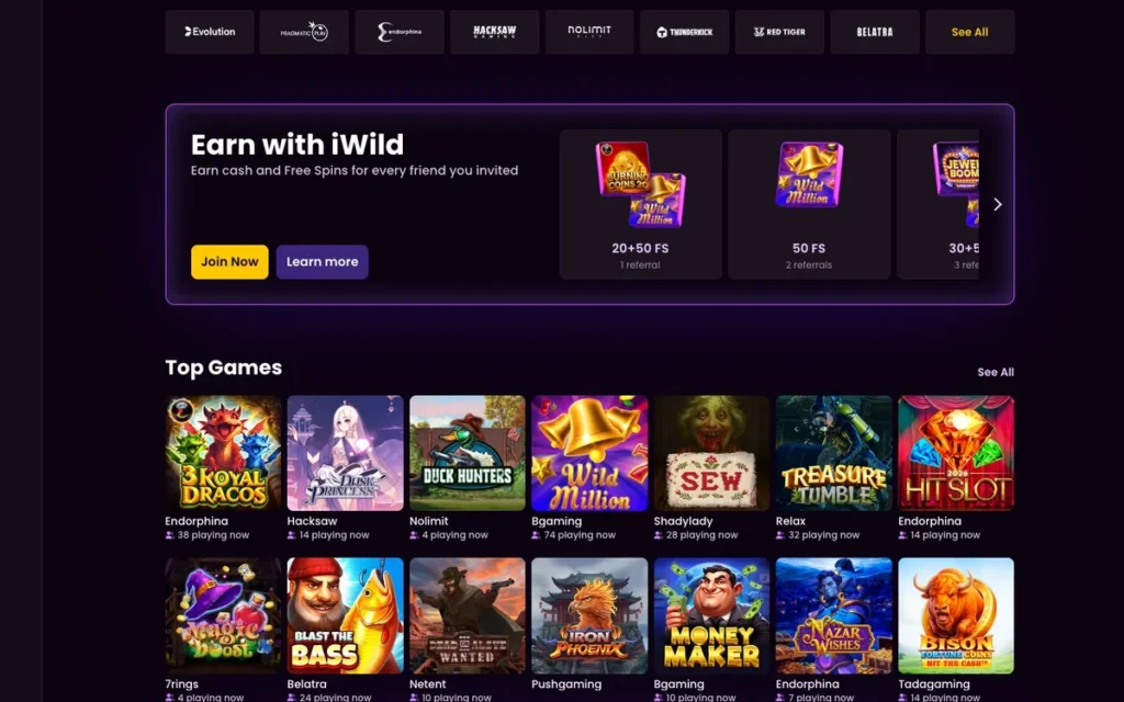 iWild games lobby grid