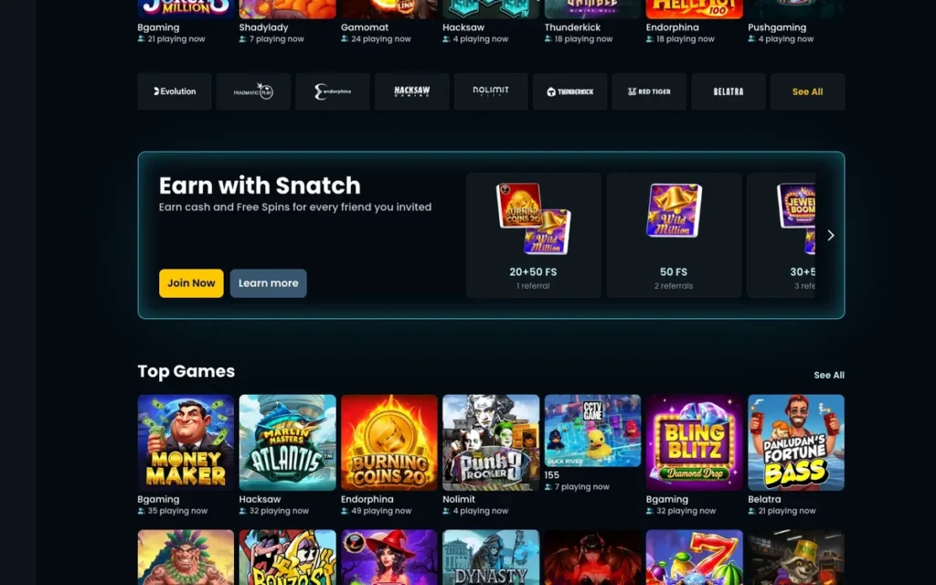 Snatch games lobby grid