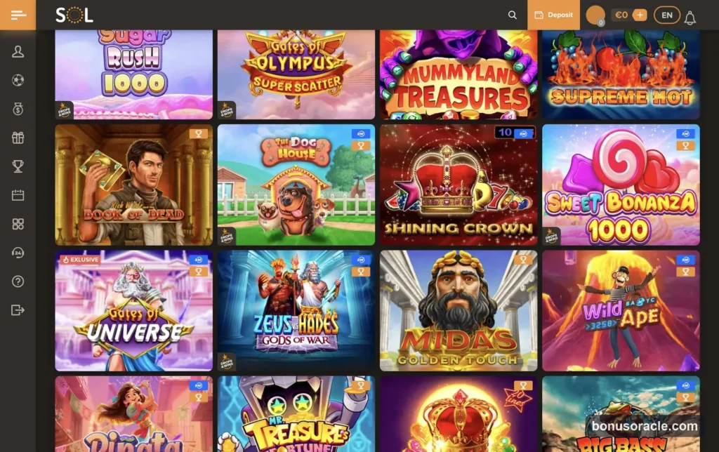 Sol Casino slots lobby