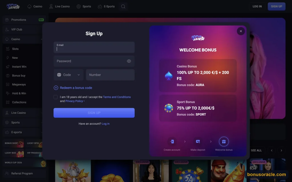 Spin Aura Casino welcome package and bonus offers