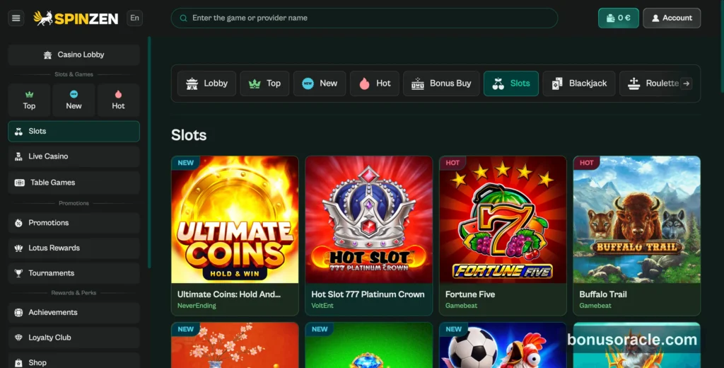 Spinzen Casino live tables from Evolution and BetGames
